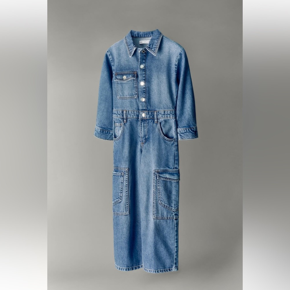 ZARA NEW GIRLS DENIM UTILITY JUMPSUIT